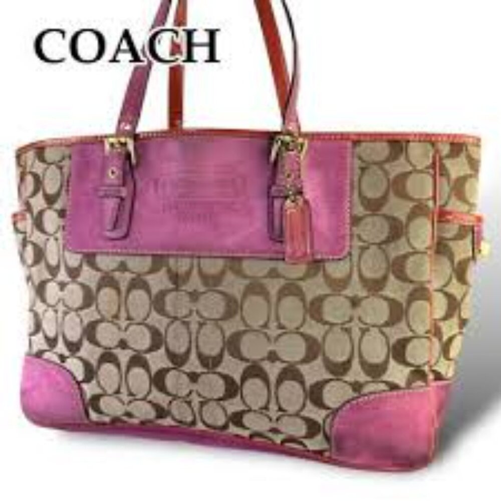 Coach Signature Canvas Tote with Pink Trim